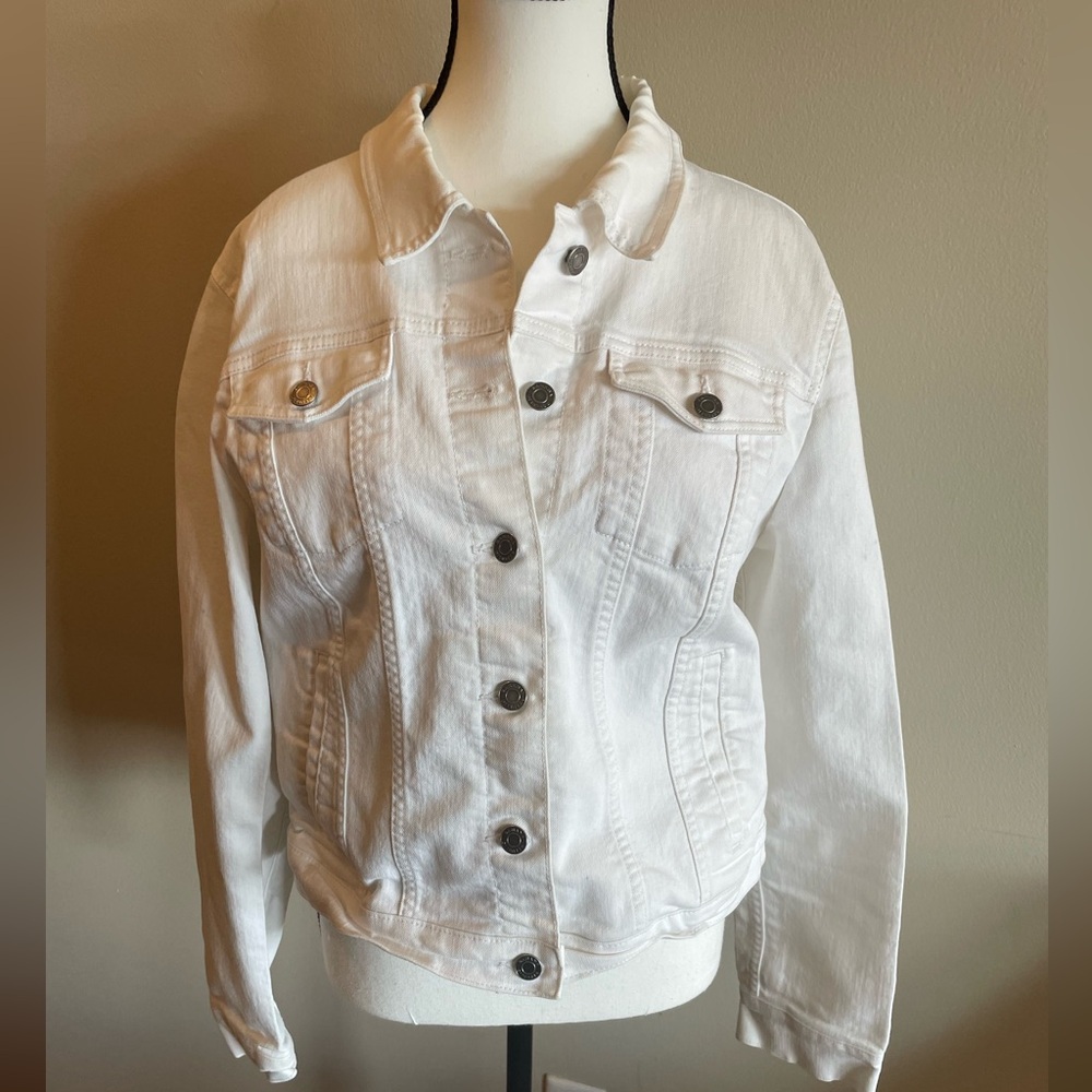 Banana Republic white jean jacket.
